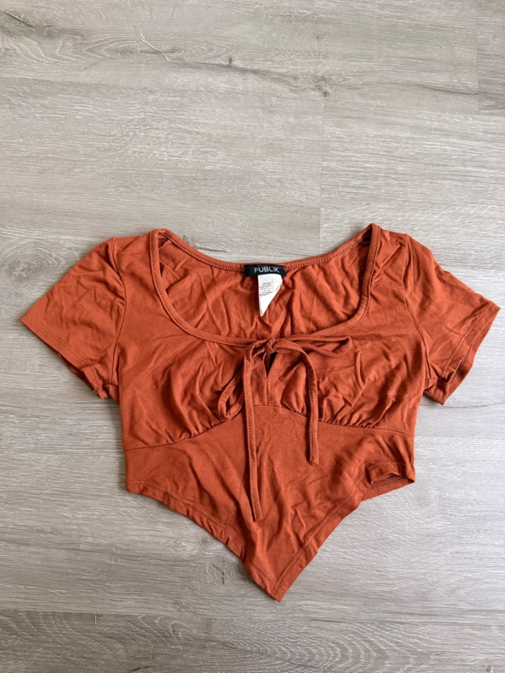 PUBLIK Rust-Tone Tie-Front Cropped Top